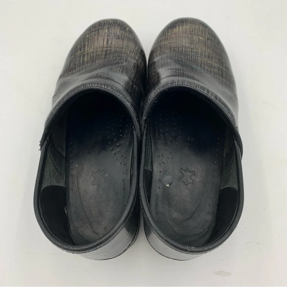 Dansko Clogs Women 7.5-8‎ EU 38 Black Linen Patent Leather Nursing Iridescent - Picture 9 of 11